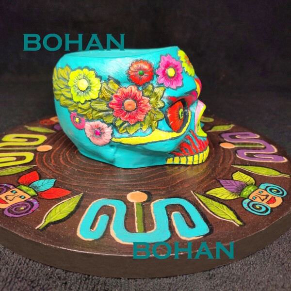 100% уникальные фото Кашпо череп органайзер Калавера бирюзовый Handmade